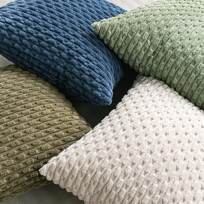 Set of 4 Sage Green Decorative Throw Pillow Covers 16x16 Inch Corduroy Pillow - Image 4
