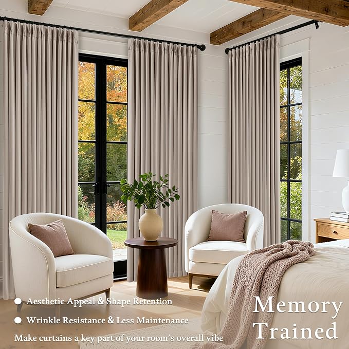 Burlywood Birch 92 Inch Long Blackout Curtains Thick Linen Pinch Pleated | 100% - Image 3