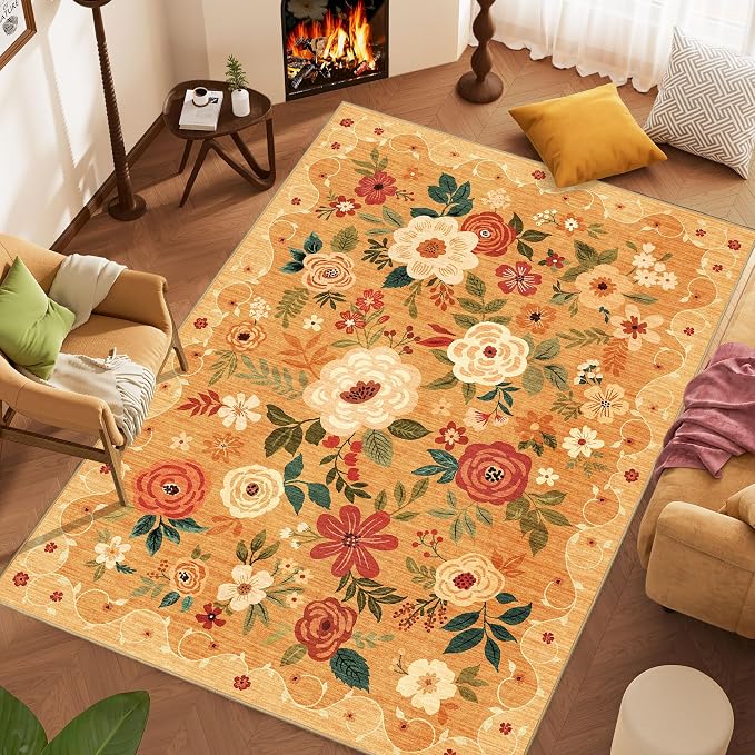 DUKINO 5x7 Area Rugs, Floral Washable Rug - Image 4