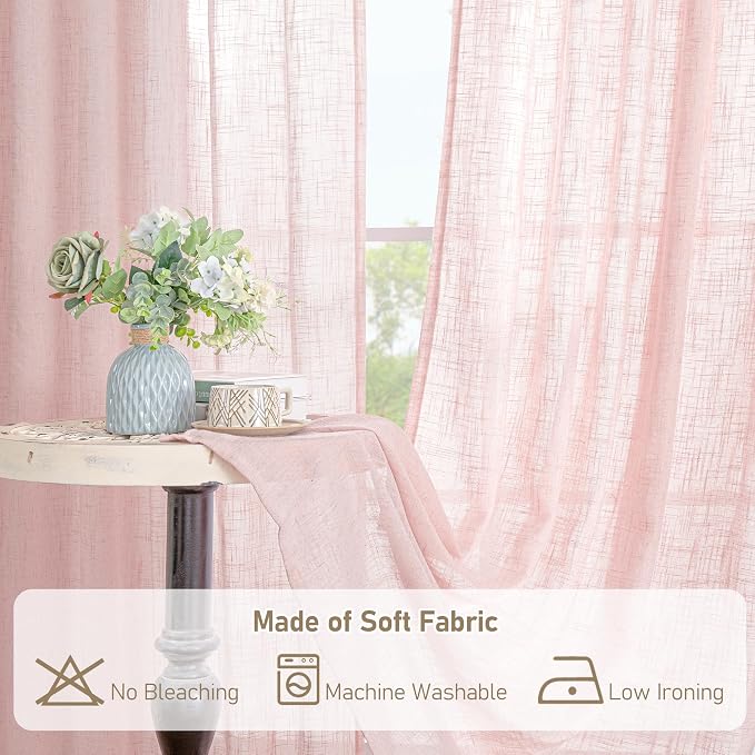 40 Inch Length Linen Curtains for Small Windows Over Silk 2 Panels | Semi Sheer - Image 8