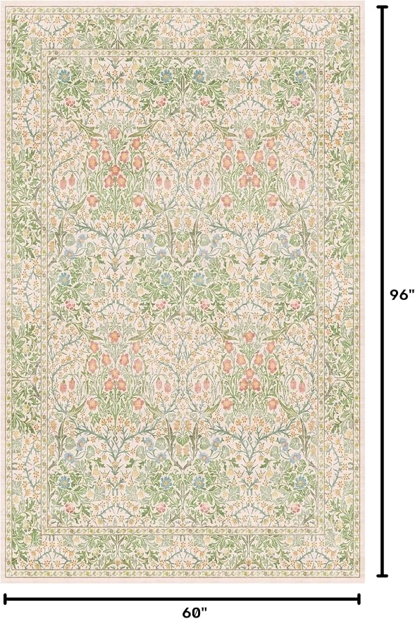 Washable Beige Green 5x8 Area Rug - Image 2