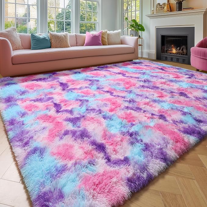 Amdrebio Pink Blue Purple Large Shag Rug 8x10 - Image 8