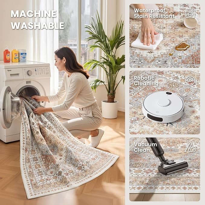 2'6 x 8' Runner Rug Non Slip, Washable Kitchen Rugs, Nursery Room, Soft Runner - Image 4
