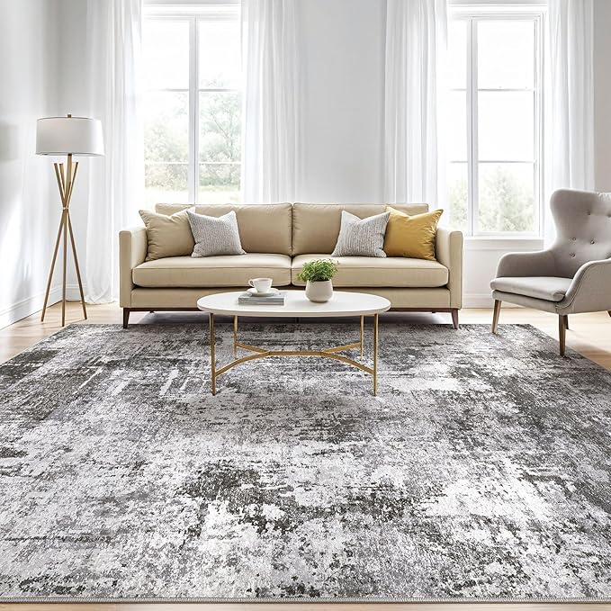 LOONGRUG 7x9 Area Rug Washable Large Neutral Modern Living Room Rugs | Abstract - Image 5