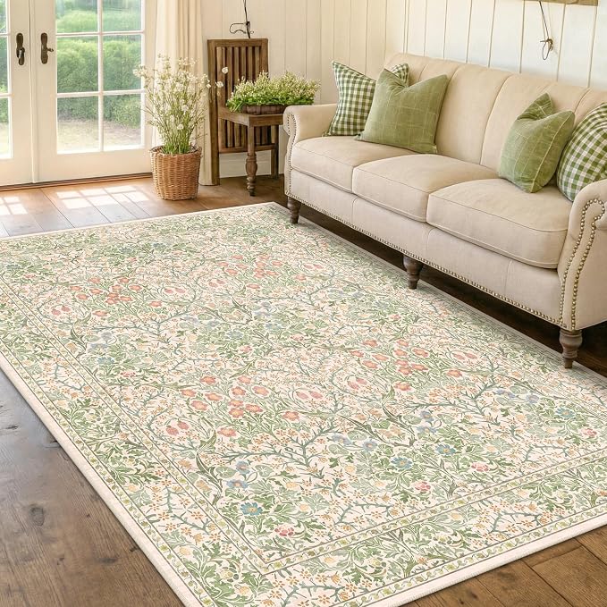 Washable Beige Green 5x8 Area Rug - Image 9