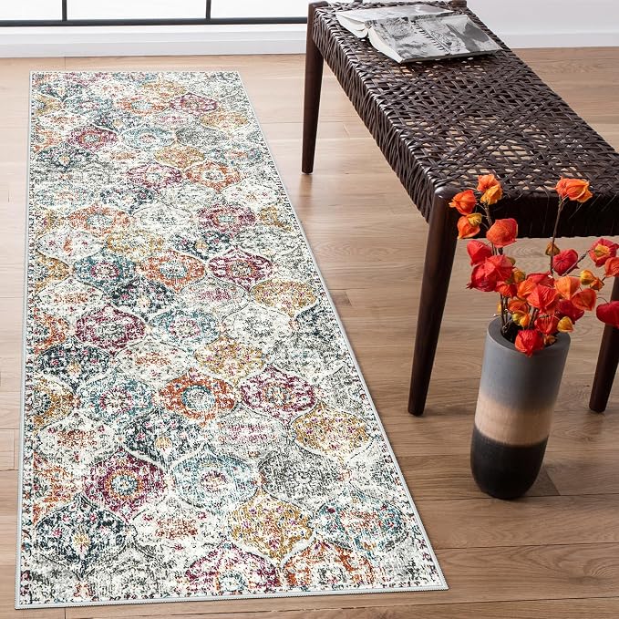 Lahome Moroccan Hallway Rug, Aqua Multi by Lahome