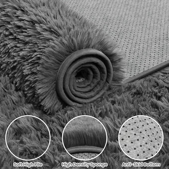 6x9 Fluffy Shag Area Rugs for Living Room Bedroom: Soft Plush Carpet Grey | - Image 8