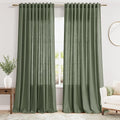 Olive Green Linen Blend Semi Sheer Curtains 108 Inches Long by 70 Inches Wide by Nanspring