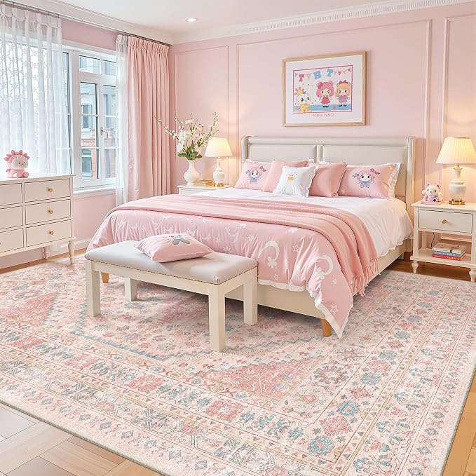 Pink Rugs for Bedroom-10x12 Area Rugs for Living Room, Girls Room | Washable - Image 9
