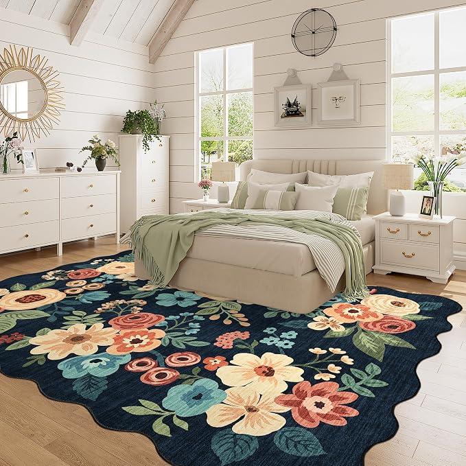 DUKINO 5x7 Area Rugs for Bedroom, Floral Washable Rug Non Slip, Stain Resistant - Image 5
