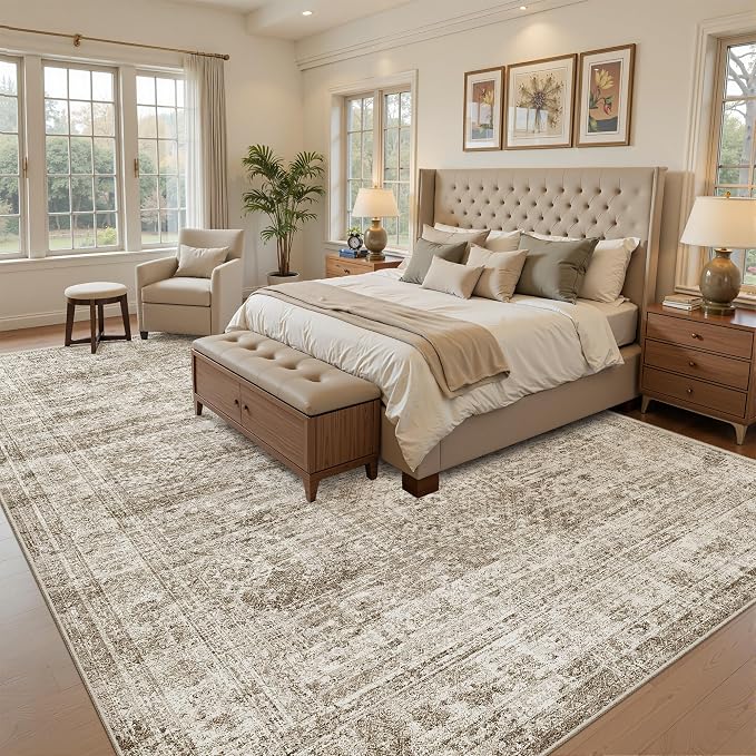 Soalmost 7x10 Area Rug for Living Room Washable Rugs Non-Slip Brown | Low-Pile - Image 3