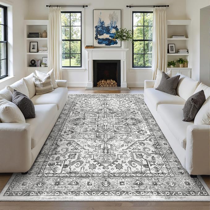 8x10 Area Rugs for Living Room, Non-Slip Backing Washable Rugs, Vintage Large by Zesthome