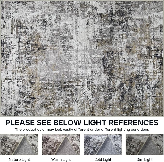 8x10 Area Rugs for Living Room Bedroom Dining Room Washable Black Gold | Soft - Image 8