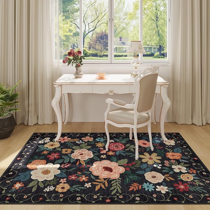 DUKINO 3x5 Area Rug, Floral Washable Rug - Image 6