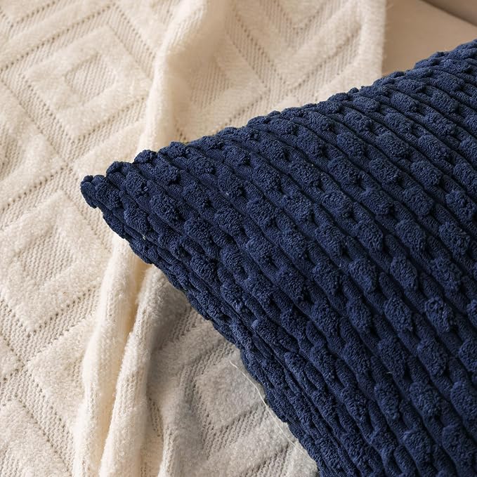 Set of 4 Navy Blue Decorative Throw Pillow Covers 22x22 Inch Corduroy Pillow - Image 5