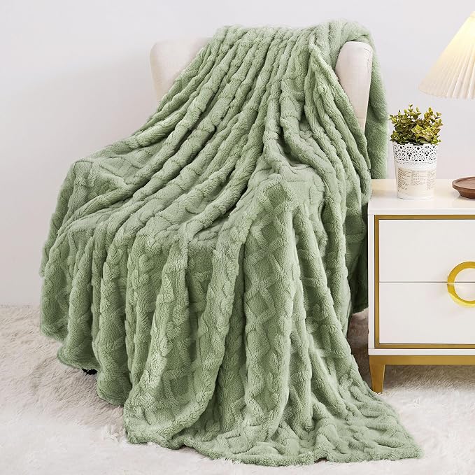 Aganear Fleece Throw Blanket for Bed Couch 90"x90" Sage Green | Lightweight - Image 3