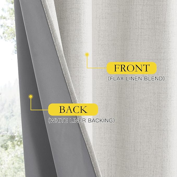 NICETOWN 100% Black Out Curtains 84 inch Long 2 Panels, Linen Blend Thermal - Image 5