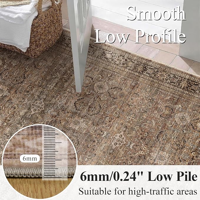 Schweek 3x12 Washable Kitchen Runner Rug Non Slip Hallway Rug Vintage Brown | - Image 4
