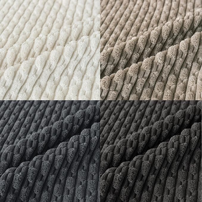 Set of 4 Grey White Taupe Decorative Throw Pillow Covers 18x18 Inch Corduroy - Image 3