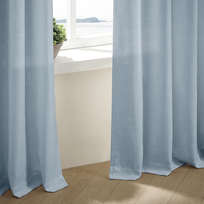 Blue Grey 90 Inch Linen Curtains Pinch Pleated - Image 9