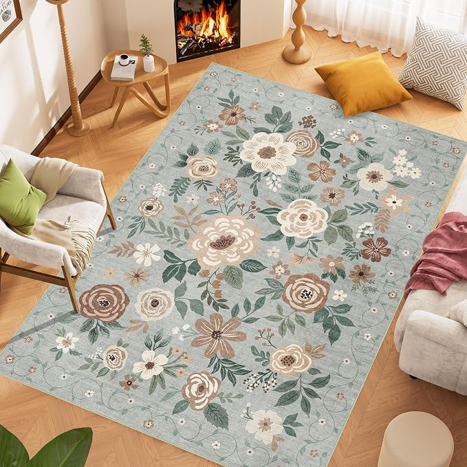 DUKINO 6x9 Area Rugs, Floral Washable Rug - Image 3