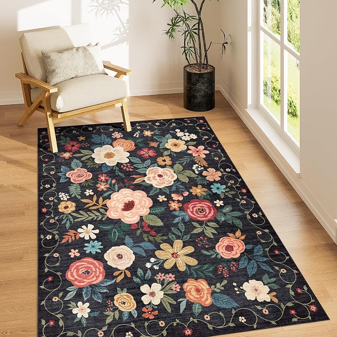 DUKINO 3x5 Area Rug, Floral Washable Rug by DUKINO