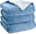 Bedsure GentleSoft Sherpa Fleece Blankets Queen Size for Bed - Thick and Warm Throw for Women and Men, Soft Fuzzy Plush Queen Blanket for Winter, Washed Blue, 90x90 Inches