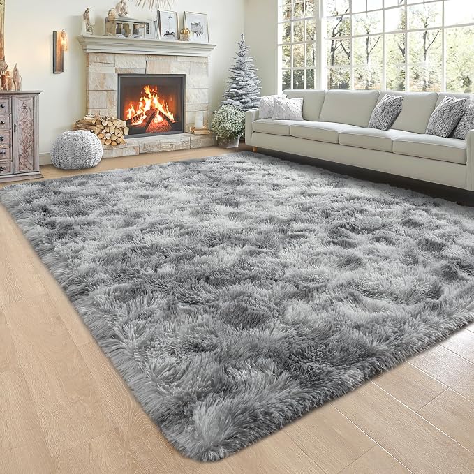 6x9 Large Tie-Dyed Grey Fluffy Area Rug Non-Slip - Image 8