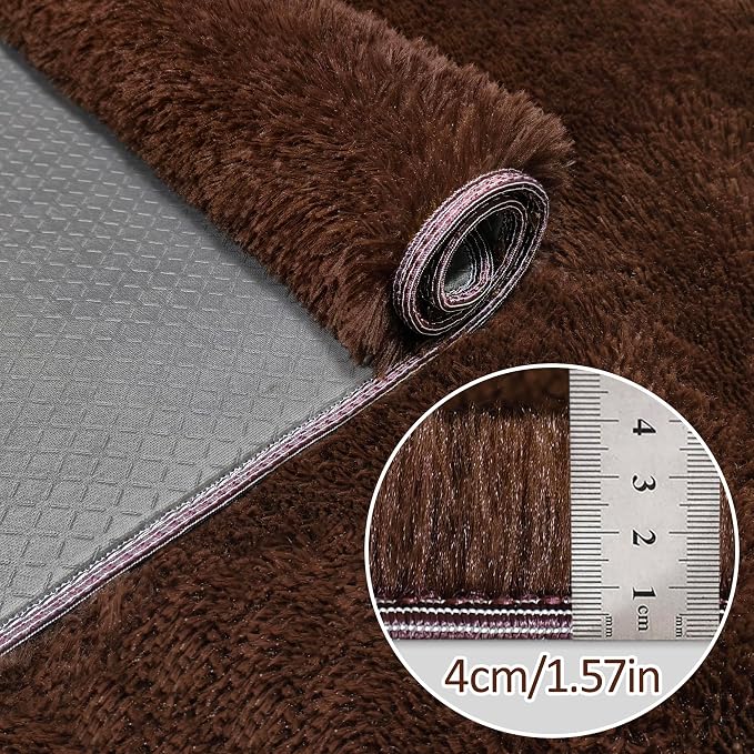 2x10 Bedside Area Rugs for Bedroom Soft Fluffy Shag Brown Rug for Hallway - Image 5