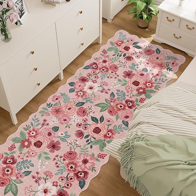 DUKINO 2.6x10 Runner Rug for Hallway, Floral Washable Rug Non Slip, Low Pile - Image 7
