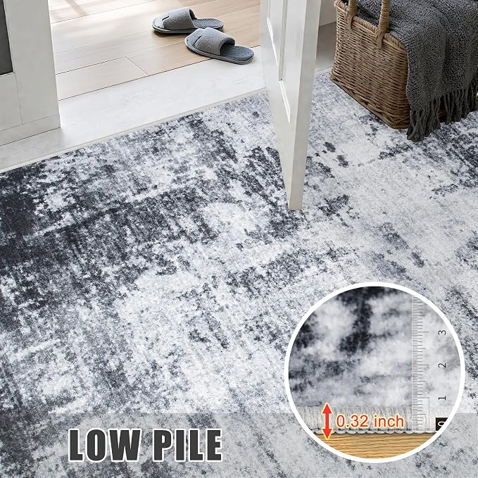 Area Rug Living Room: 5x5 Modern Washable Soft Carpet Dark Black | - Image 7
