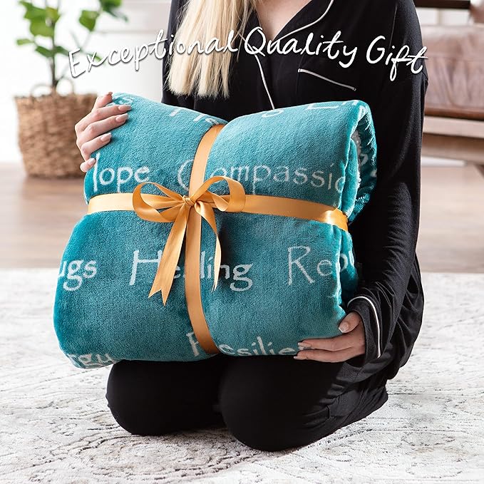 Chanasya Premium Healing Warm Hugs Caring Gift Blanket - for Positive Energy Love Support Comfort Strength - Cancer Chemo Surgery Get Well Gift - Patient Women Men Friend (Twin) Teal
