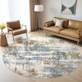 LOONGRUG Round Rug 7x7 Washable Large Neutral Modern Area Rugs Blue Tan | by LOONGRUG