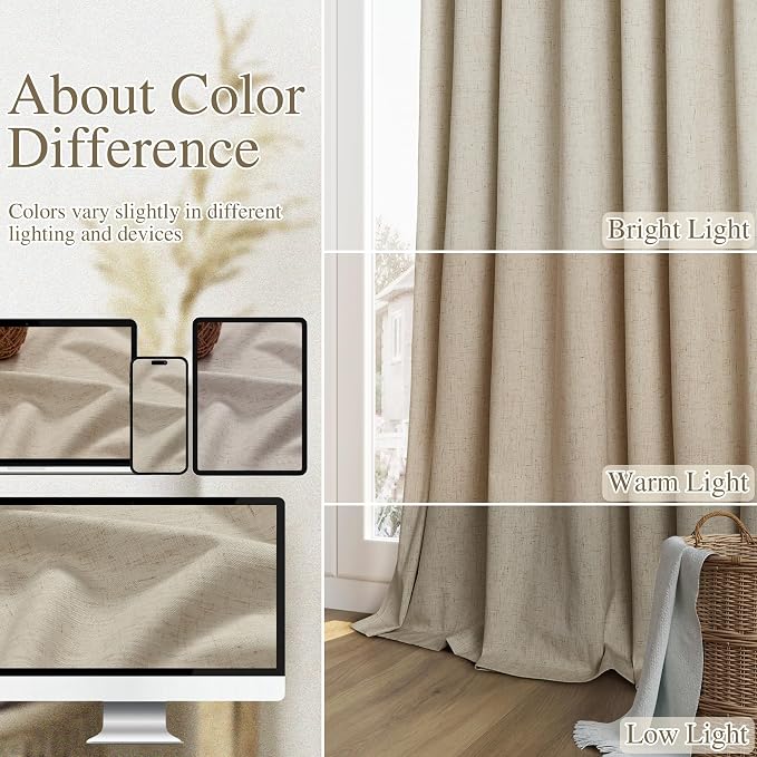 100% Blackout Linen Curtains for Bedroom 90 inches Long, Thermal Insulated Room - Image 7