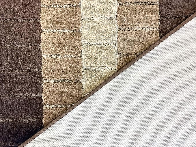 Custom Size Modern Geometric Pattern Carpet Runner Rug for Hallways, Slip Resistant Latex Rubber Backed, 31 inch Wide X Customized Length, Squares Brown, 31 inch X 4 feet, Doormat Size