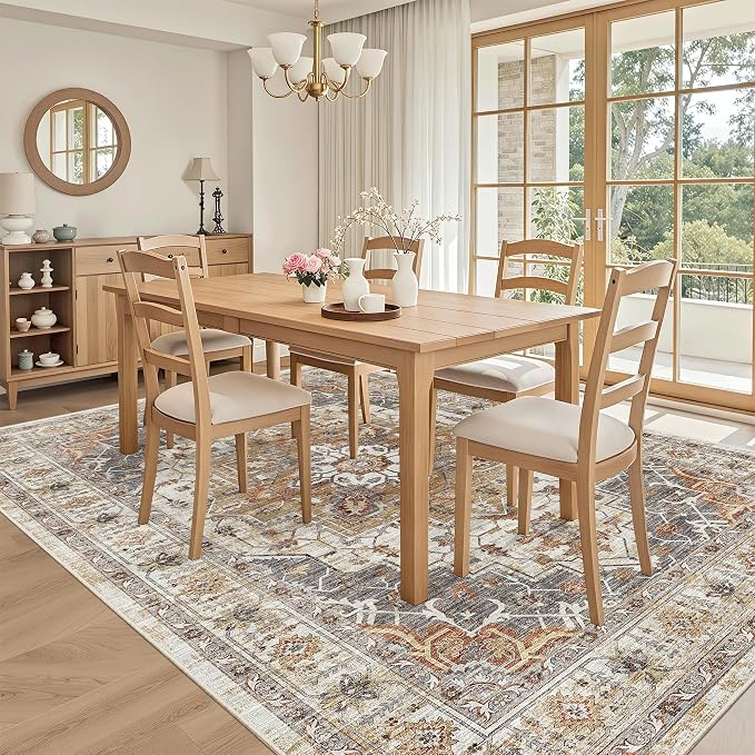 Madane 5x7 Area Rugs for Living Room, Non-Slip Washable Rug, Turmeric/Grey | - Image 4