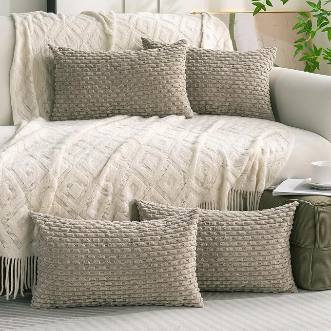 Set of 4 Taupe Decorative Throw Pillow Covers 12x20 Inch Corduroy Pillow Covers - Image 9