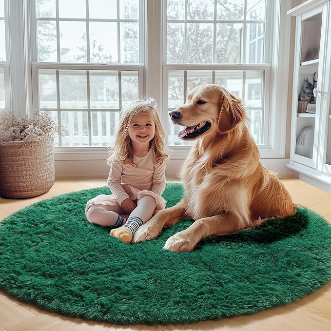 Dark Green Round Area Rugs 6ft, Ultra Soft Bedroom Circle Rug - Image 6