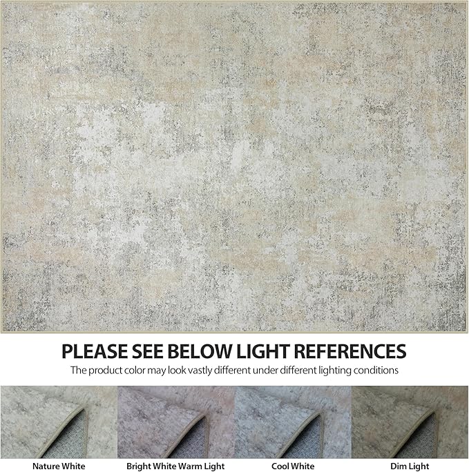 4x6 Area Rugs for Living Room Washable Bedroom Dining Room Beige Grey | Modern - Image 7
