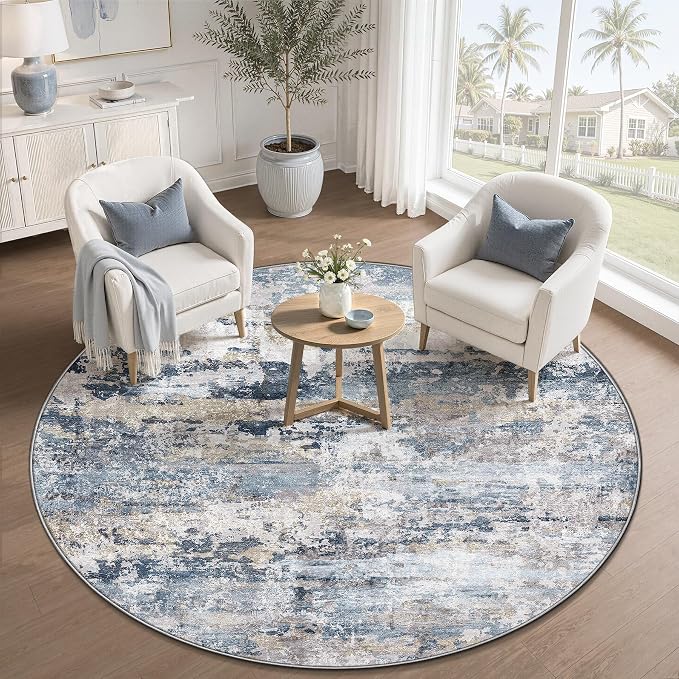pmtsns Round Rug 4ft for Bedroom: Washable Circle Rug Modern Abstract Neutral - Image 7