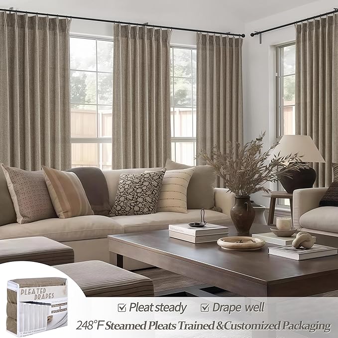 Pinch Pleated Farmhouse Burlap 90 Inch Curtains - Image 6
