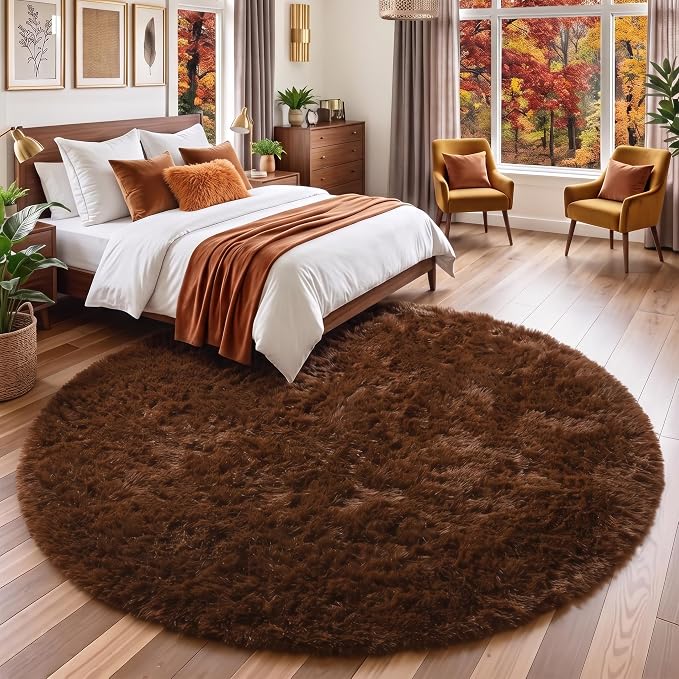 Amdrebio Chocolate Brown Round Circle Area Rug 4Ft - Image 3