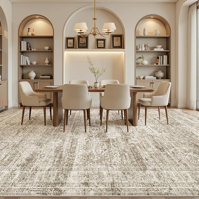 Soalmost 10x14 Area Rugs for Living Room Washable Rug Non-Slip Brown | Large - Image 4