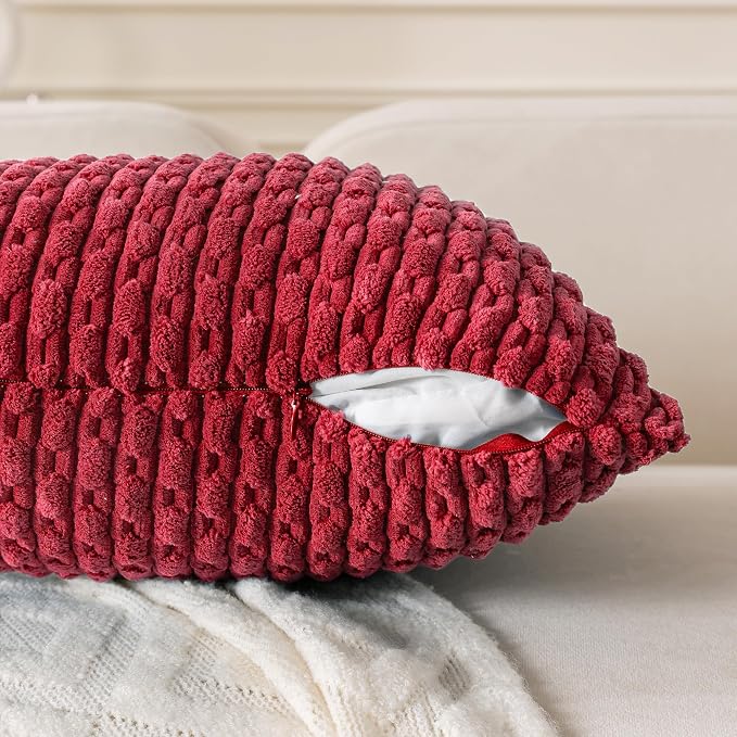 Set of 4 Burgundy Decorative Throw Pillow Covers 18x18 Inch Corduroy Pillow - Image 4