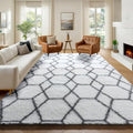 7x9 Area Rugs for Living Room Bedroom, Fluffy White and Grey Geometric Rug | by ONASAR