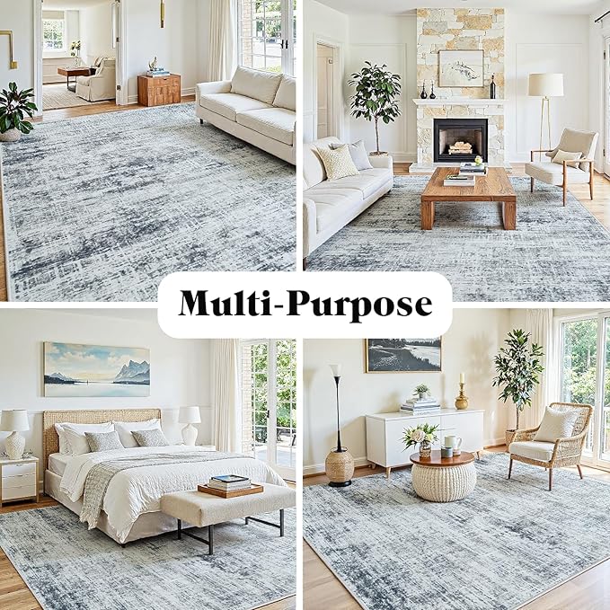 6x9 Washable Area Rug for Living Room Bedroom: Non-Slip Modern Black Grey | - Image 3