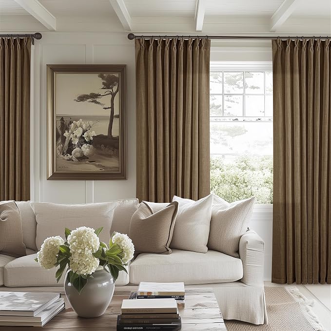 Dutch Cocoa Pinch Pleat Linen Curtains 108 Inches Long 60 Inch Wide 1 Panel | by Twodrapes