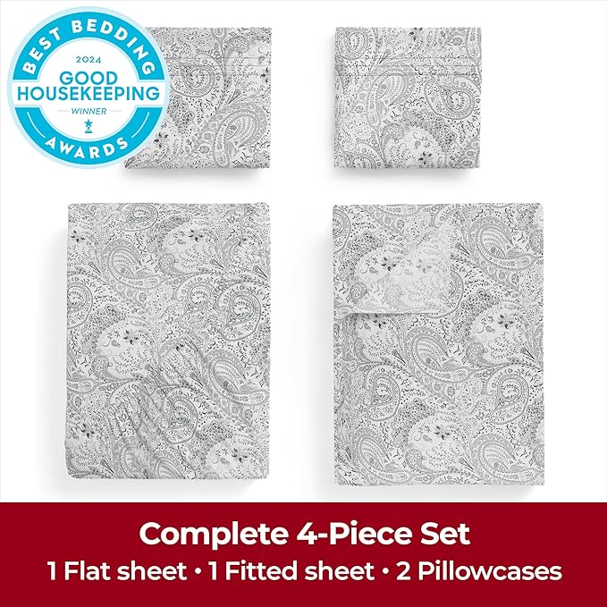 Mellanni Extra Deep California King Sheets - 4 PC Iconic Collection Bedding - Luxury, Ultra Soft, Cooling Bed Sheets - Wrinkle, Fade, Stain Resistant (Cal King, Paisley Gray)