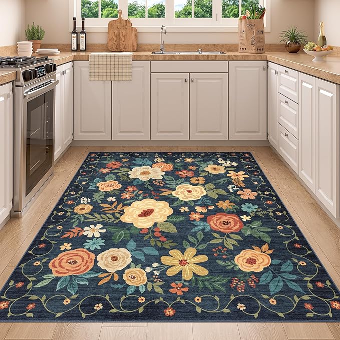 DUKINO 4x5 Area Rug for Entryway, Floral Washable Rug Non Slip, Lightweight - Image 4