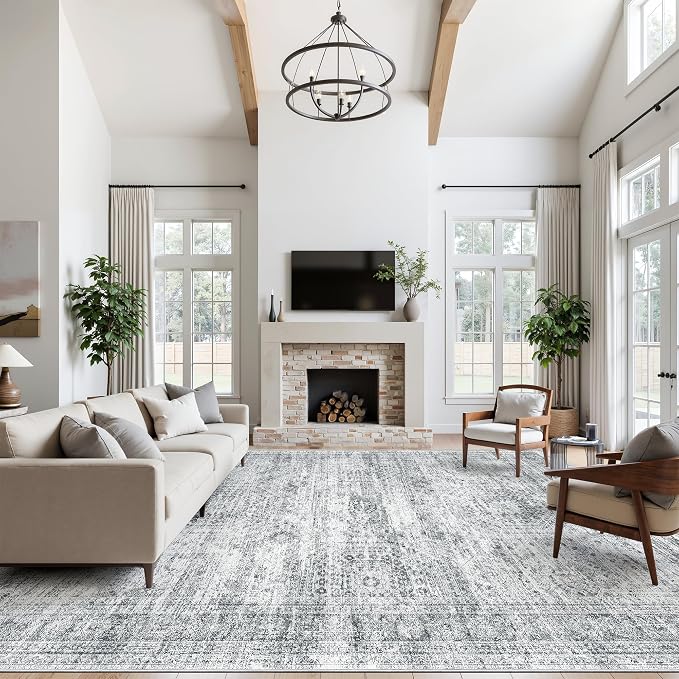 Soalmost 12x15 Washable Area Rugs Soft Living Room Rug Abstract Grey | Large - Image 4